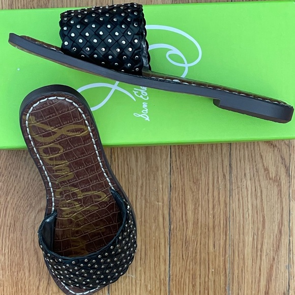 SAM EDELMAN Geraldine Studded Basketweave Black Leather Slides Women’s Sz 6 NEW - Picture 2 of 10
